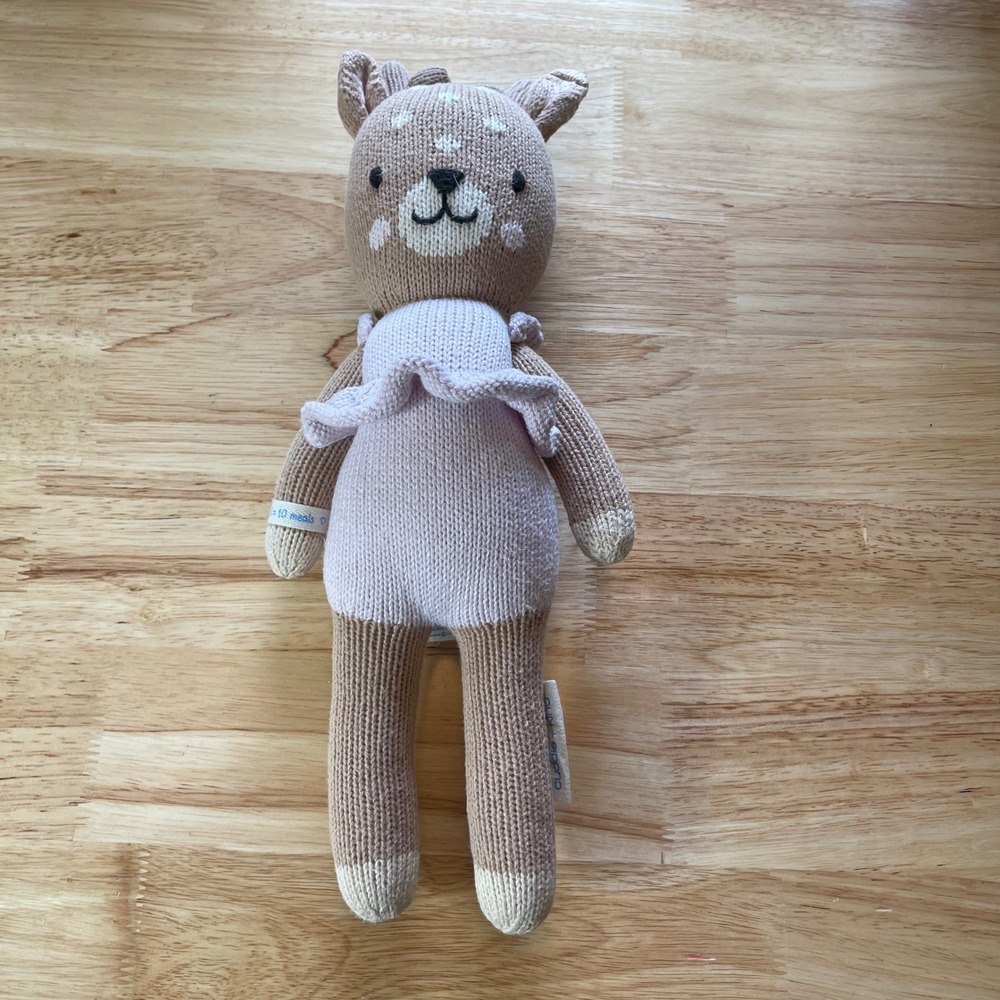 Cuddle + Kind Violet the Fawn Spotted Deer Handmade Knit Cotton Plush Tan Pink